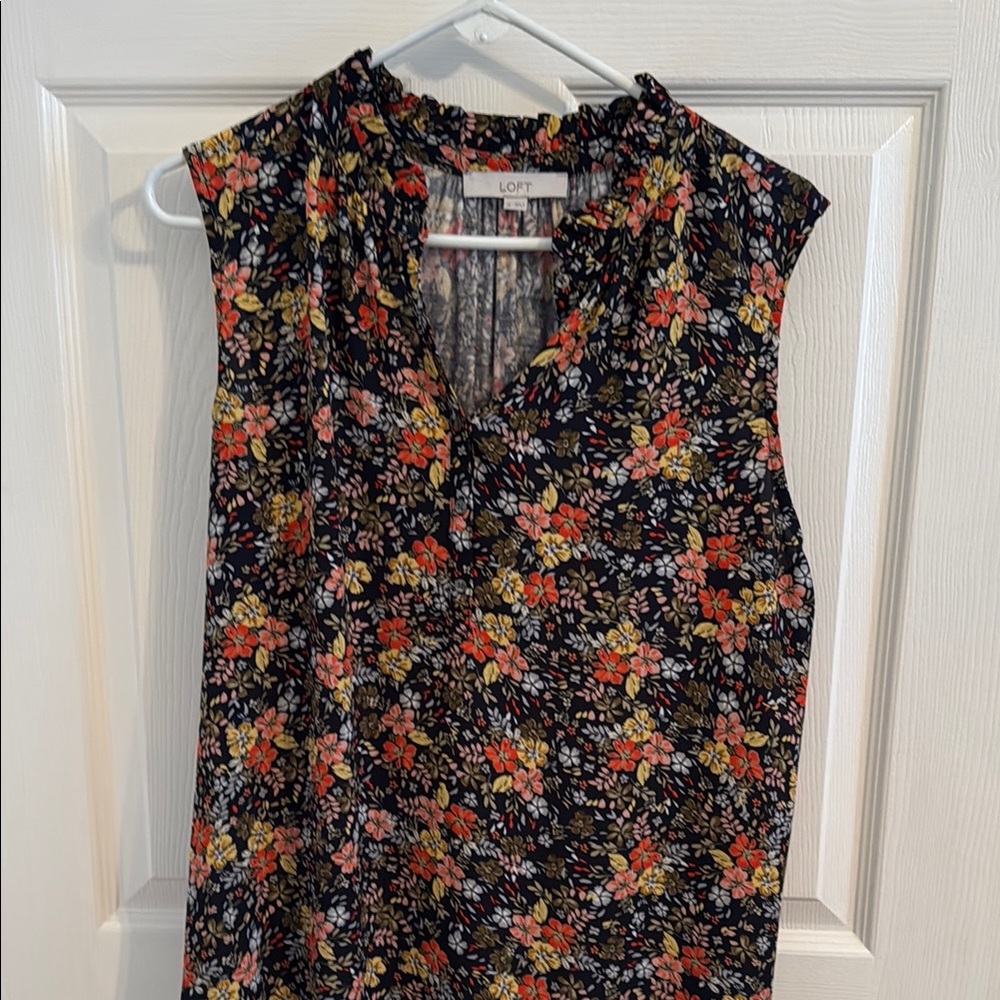 LOFT Floral Sleeveless Top - Navy and Multicolor